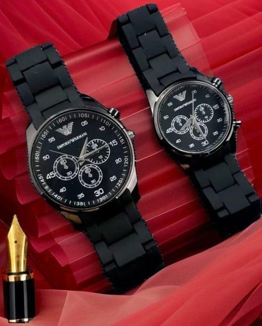 Water Resistant Quartz Chronograph Couple Watch - 2Pcs unisex set